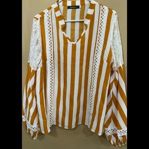Romantic Striped Lace & Trim Detail Top